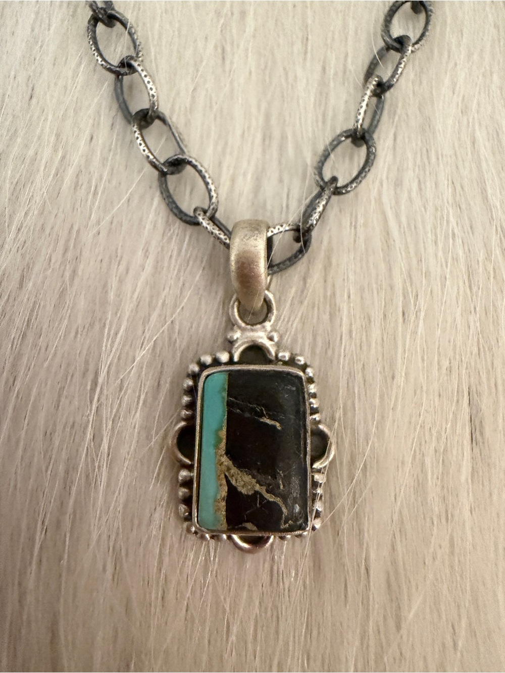 ❤️ Black Jack Turquoise Rectangular Pendant Navajo Style Sterling Unisex .87”L - Picture 3 of 15